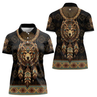 Bear Native American Women Polo Shirt Tribal Feather Dreamcatcher Boho Style