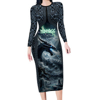 Dark Vikings Long Sleeve Bodycon Dress Norse Dragon Nidhogg
