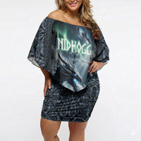 Dark Vikings Off Shoulder Short Dress Norse Dragon Nidhogg