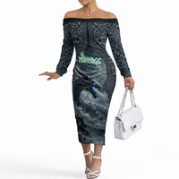 Dark Vikings Off The Shoulder Long Sleeve Dress Norse Dragon Nidhogg