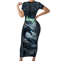 Dark Vikings Short Sleeve Bodycon Dress Norse Dragon Nidhogg