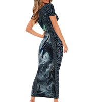 Dark Vikings Short Sleeve Bodycon Dress Norse Dragon Nidhogg