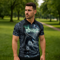 Dark Vikings Zipper Polo Shirt Norse Dragon Nidhogg