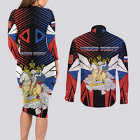 Personalized Russia Couples Matching Long Sleeve Bodycon Dress and Long Sleeve Button Shirt Symbol Saint George Slaying The Dragon - Wonder Print Shop