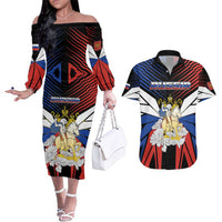 Personalized Russia Couples Matching Off The Shoulder Long Sleeve Dress and Hawaiian Shirt Symbol Saint George Slaying The Dragon - Wonder Print Shop