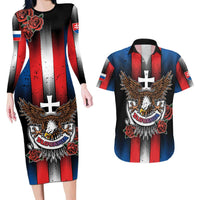 Personalized Slovakia Couples Matching Long Sleeve Bodycon Dress and Hawaiian Shirt The Eagle Double Cross Symbol - Wonder Print Shop