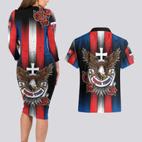 Personalized Slovakia Couples Matching Long Sleeve Bodycon Dress and Hawaiian Shirt The Eagle Double Cross Symbol - Wonder Print Shop