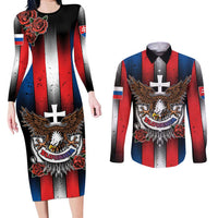Personalized Slovakia Couples Matching Long Sleeve Bodycon Dress and Long Sleeve Button Shirt The Eagle Double Cross Symbol - Wonder Print Shop
