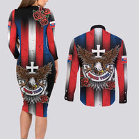 Personalized Slovakia Couples Matching Long Sleeve Bodycon Dress and Long Sleeve Button Shirt The Eagle Double Cross Symbol - Wonder Print Shop