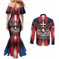 Personalized Slovakia Couples Matching Mermaid Dress and Long Sleeve Button Shirt The Eagle Double Cross Symbol - Wonder Print Shop