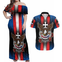 Personalized Slovakia Couples Matching Off Shoulder Maxi Dress and Hawaiian Shirt The Eagle Double Cross Symbol - Wonder Print Shop