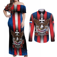 Personalized Slovakia Couples Matching Off Shoulder Maxi Dress and Long Sleeve Button Shirt The Eagle Double Cross Symbol - Wonder Print Shop