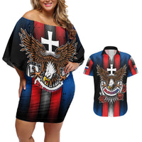 Personalized Slovakia Couples Matching Off Shoulder Short Dress and Hawaiian Shirt The Eagle Double Cross Symbol - Wonder Print Shop