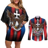Personalized Slovakia Couples Matching Off Shoulder Short Dress and Long Sleeve Button Shirt The Eagle Double Cross Symbol - Wonder Print Shop