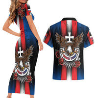 Personalized Slovakia Couples Matching Short Sleeve Bodycon Dress and Hawaiian Shirt The Eagle Double Cross Symbol - Wonder Print Shop