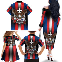 Personalized Slovakia Family Matching Off The Shoulder Long Sleeve Dress and Hawaiian Shirt The Eagle Double Cross Symbol - Wonder Print Shop