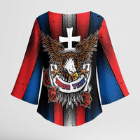 Personalized Slovakia Kimono Sleeve Blouse The Eagle Double Cross Symbol - Wonder Print Shop