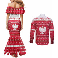 Poland Christmas Couples Matching Mermaid Dress and Long Sleeve Button Shirt Pierogi Polish Snow - Wonder Print Shop