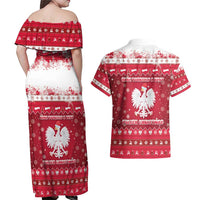 Poland Christmas Couples Matching Off Shoulder Maxi Dress and Hawaiian Shirt Pierogi Polish Snow - Wonder Print Shop