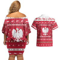 Poland Christmas Couples Matching Off Shoulder Short Dress and Hawaiian Shirt Pierogi Polish Snow - Wonder Print Shop