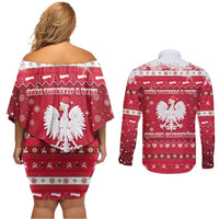 Poland Christmas Couples Matching Off Shoulder Short Dress and Long Sleeve Button Shirt Pierogi Polish Snow - Wonder Print Shop