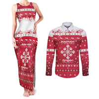 Poland Christmas Couples Matching Tank Maxi Dress and Long Sleeve Button Shirt Pierogi Polish Snow - Wonder Print Shop
