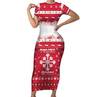 Poland Christmas Short Sleeve Bodycon Dress Pierogi Polish Snow - Wonder Print Shop