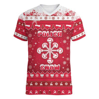 Poland Christmas Women V-Neck T-Shirt Pierogi Polish Snow - Wonder Print Shop