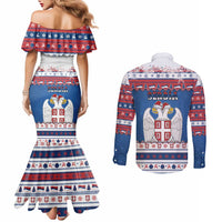 Serbia Christmas Couples Matching Mermaid Dress and Long Sleeve Button Shirt I Am The Serbian Elf - Wonder Print Shop