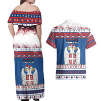 Serbia Christmas Couples Matching Off Shoulder Maxi Dress and Hawaiian Shirt I Am The Serbian Elf - Wonder Print Shop