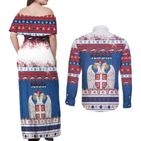 Serbia Christmas Couples Matching Off Shoulder Maxi Dress and Long Sleeve Button Shirt I Am The Serbian Elf - Wonder Print Shop