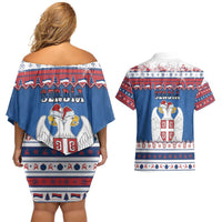 Serbia Christmas Couples Matching Off Shoulder Short Dress and Hawaiian Shirt I Am The Serbian Elf - Wonder Print Shop
