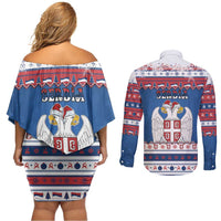 Serbia Christmas Couples Matching Off Shoulder Short Dress and Long Sleeve Button Shirt I Am The Serbian Elf - Wonder Print Shop