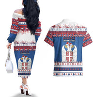 Serbia Christmas Couples Matching Off The Shoulder Long Sleeve Dress and Hawaiian Shirt I Am The Serbian Elf - Wonder Print Shop
