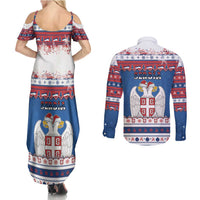 Serbia Christmas Couples Matching Summer Maxi Dress and Long Sleeve Button Shirt I Am The Serbian Elf - Wonder Print Shop