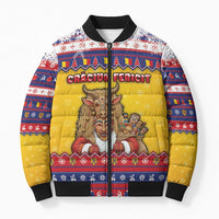 Romania Christmas Bomber Puffer Jacket Romanian Masked Santa - Wonder Print Shop