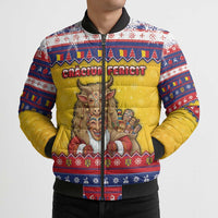 Romania Christmas Bomber Puffer Jacket Romanian Masked Santa - Wonder Print Shop