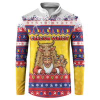 Romania Christmas Button Sweatshirt Romanian Masked Santa - Wonder Print Shop