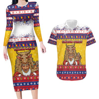 Romania Christmas Couples Matching Long Sleeve Bodycon Dress and Hawaiian Shirt Romanian Masked Santa - Wonder Print Shop
