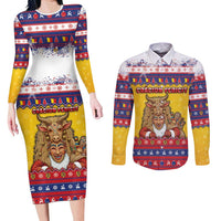 Romania Christmas Couples Matching Long Sleeve Bodycon Dress and Long Sleeve Button Shirt Romanian Masked Santa - Wonder Print Shop