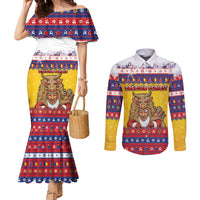Romania Christmas Couples Matching Mermaid Dress and Long Sleeve Button Shirt Romanian Masked Santa - Wonder Print Shop
