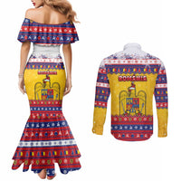 Romania Christmas Couples Matching Mermaid Dress and Long Sleeve Button Shirt Romanian Masked Santa - Wonder Print Shop