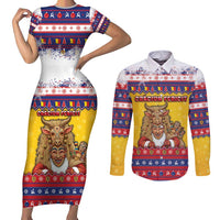 Romania Christmas Couples Matching Short Sleeve Bodycon Dress and Long Sleeve Button Shirt Romanian Masked Santa - Wonder Print Shop