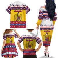 Romania Christmas Family Matching Off The Shoulder Long Sleeve Dress and Hawaiian Shirt Romanian Masked Santa - Wonder Print Shop