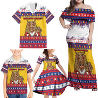 Romania Christmas Family Matching Off Shoulder Maxi Dress and Hawaiian Shirt Romanian Masked Santa - Wonder Print Shop