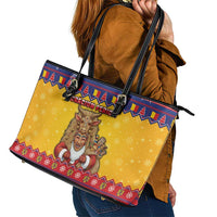 Romania Christmas Leather Tote Bag Romanian Masked Santa - Wonder Print Shop