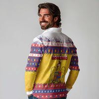 Romania Christmas Long Sleeve Polo Shirt Romanian Masked Santa - Wonder Print Shop