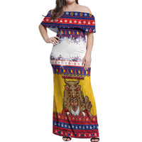 Romania Christmas Off Shoulder Maxi Dress Romanian Masked Santa - Wonder Print Shop