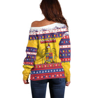 Romania Christmas Off Shoulder Sweater Romanian Masked Santa - Wonder Print Shop
