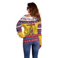 Romania Christmas Off Shoulder Sweater Romanian Masked Santa - Wonder Print Shop